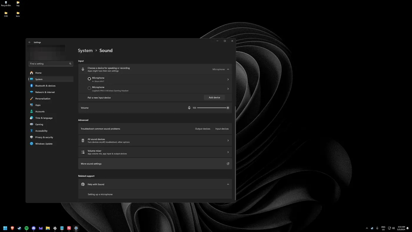 Open more sound settings