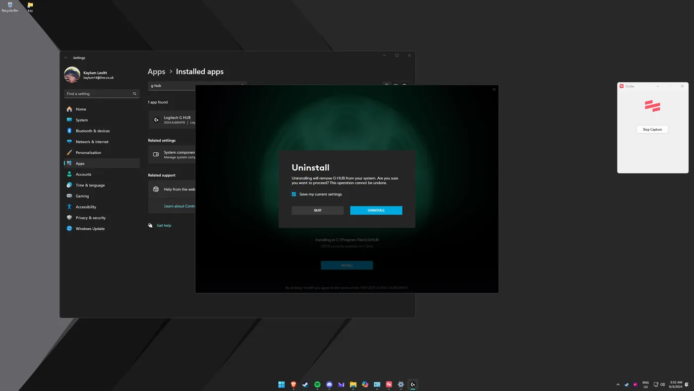 Save settings, then reinstall