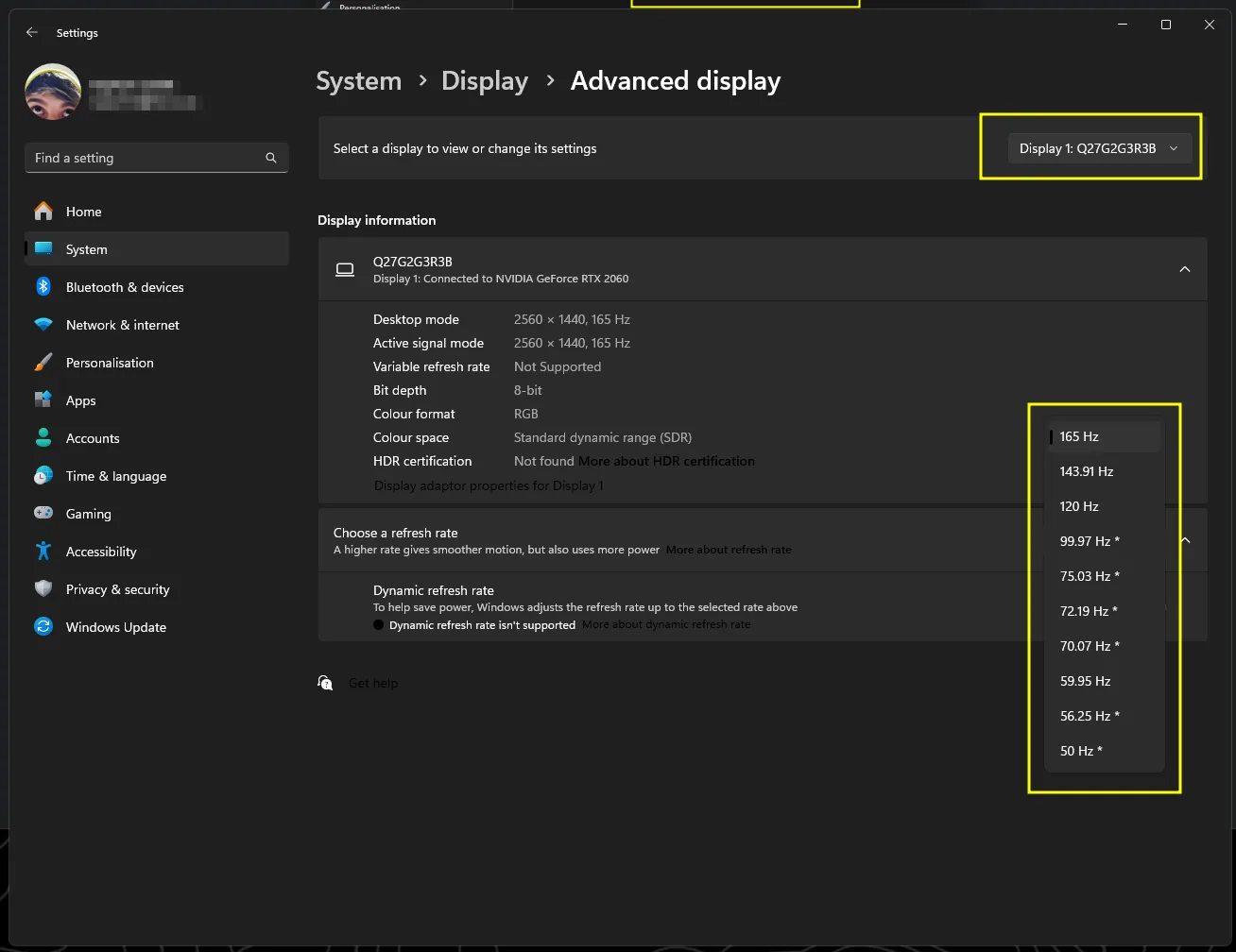 Set the refresh rate